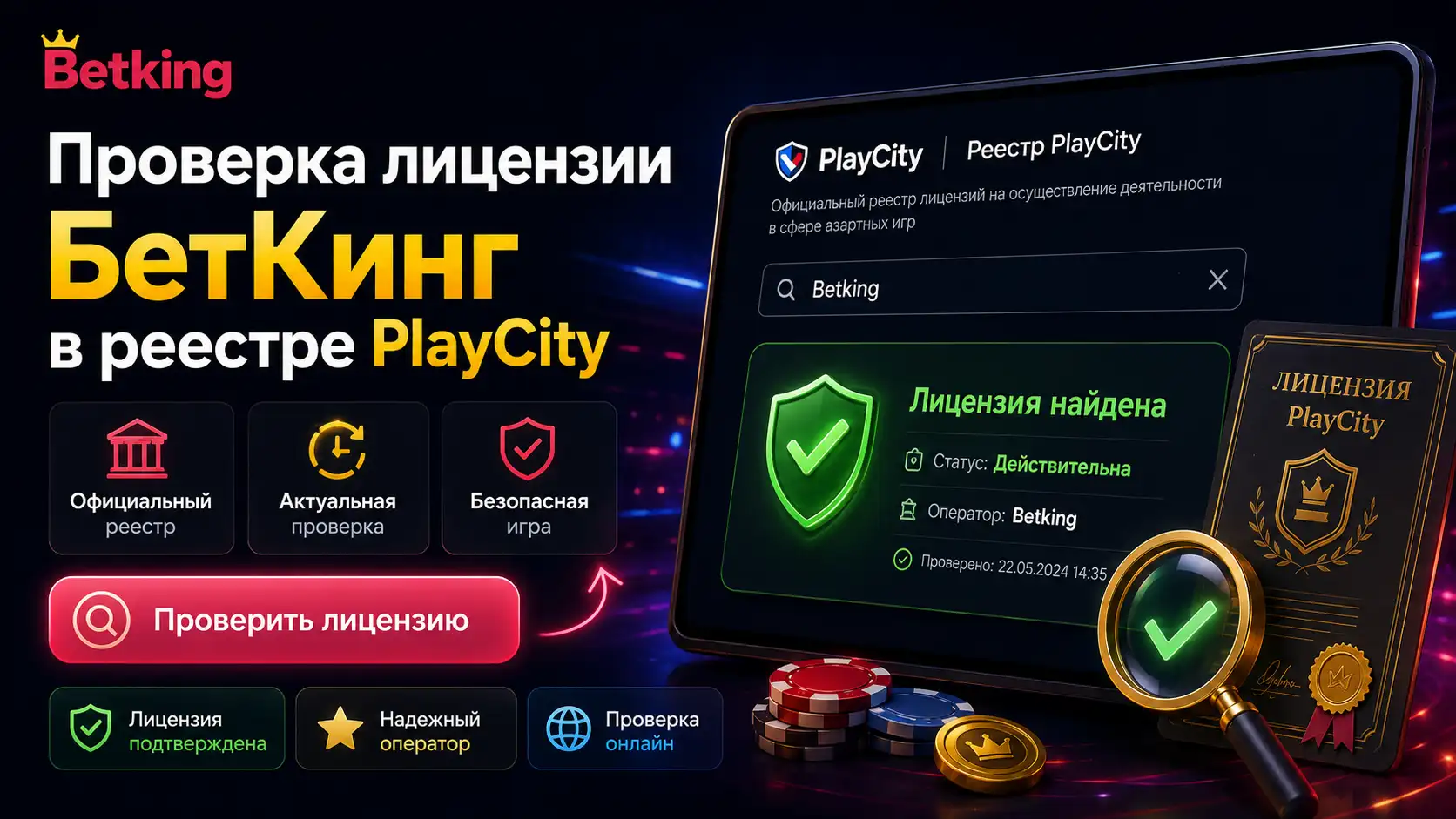 Проверка лицензии БетКинг в реестре PlayCity